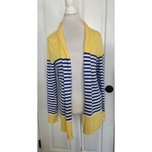NWT Talbots Yellow Blue Striped Cardigan Sweater Spring Large